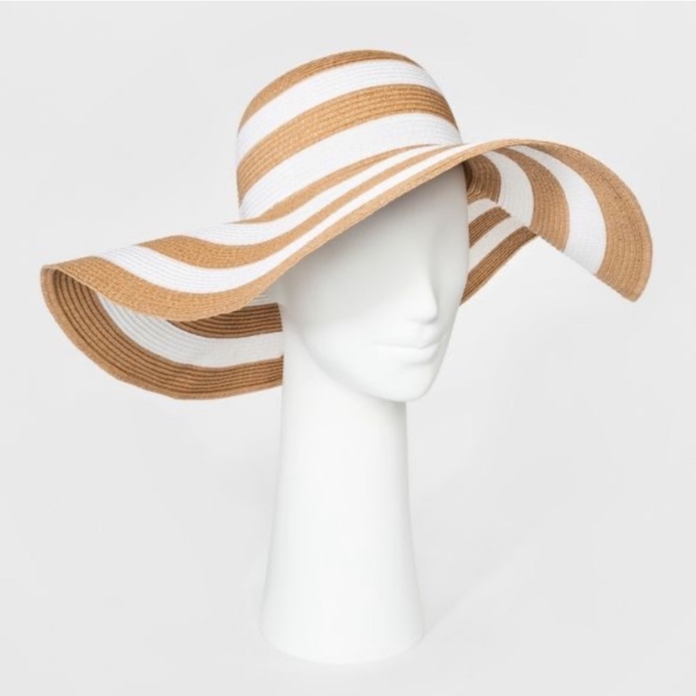 A New Day Tan Striped Summer Sun Hat